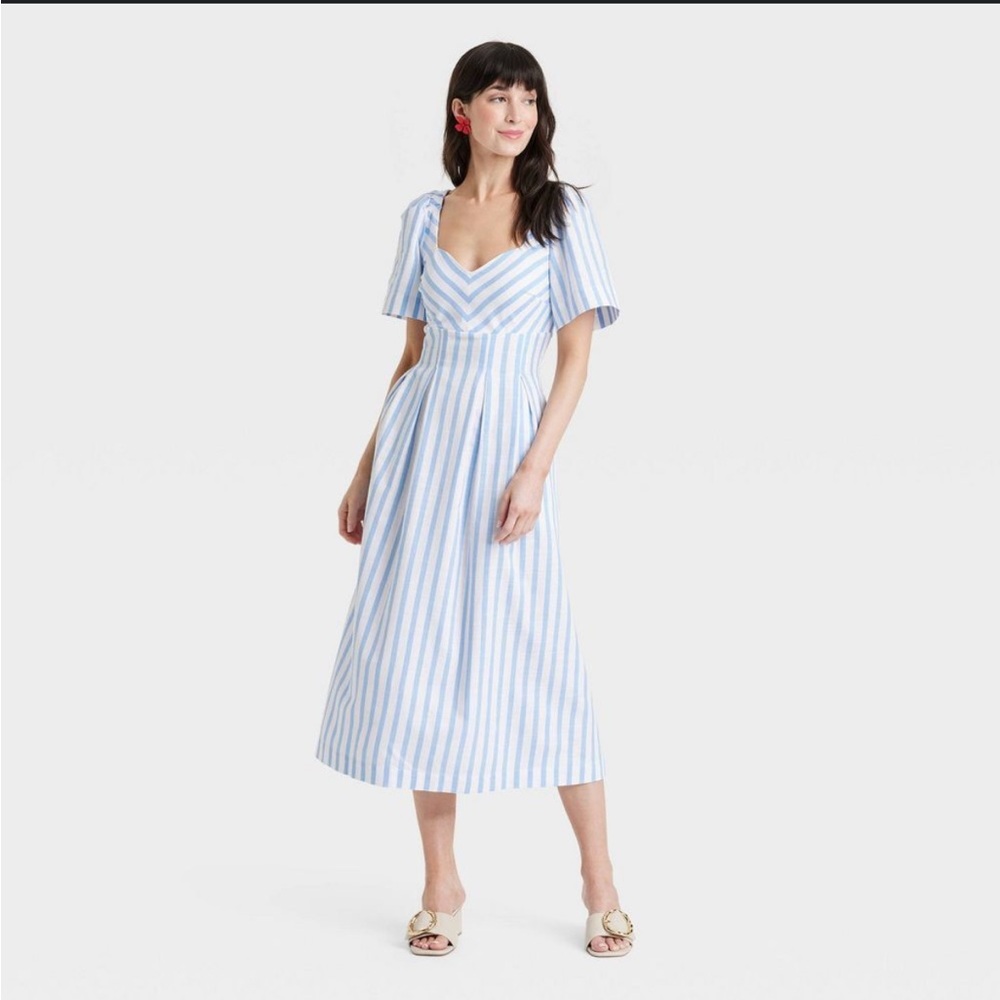 a new day Blue and White Striped Midi Dress